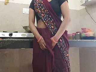 Indian Desi village bhabhi fucking in kitchen discernible Hindi audio